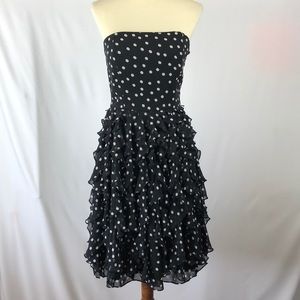 WHBM Strapless Black and White Polka Dot Ruffle Cocktail Dress - Size 0
